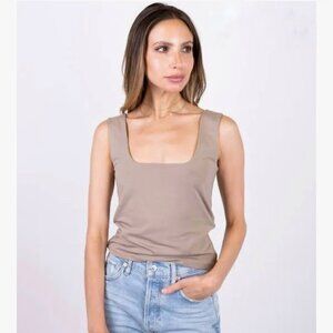 Vince square neck tank in Smokey Quartz